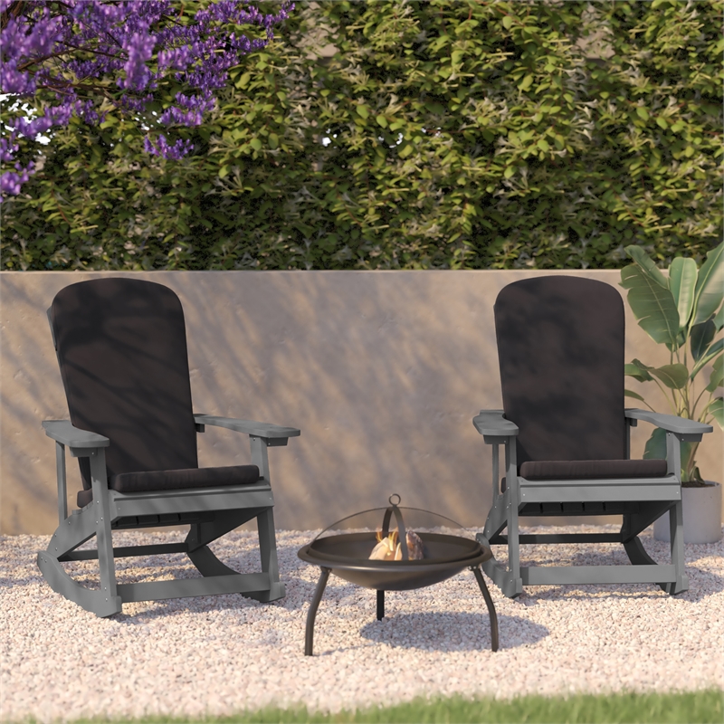 Flash Furniture Savannah Plastic Rocking Adirondack Chairs in Gray (Set of 2)
