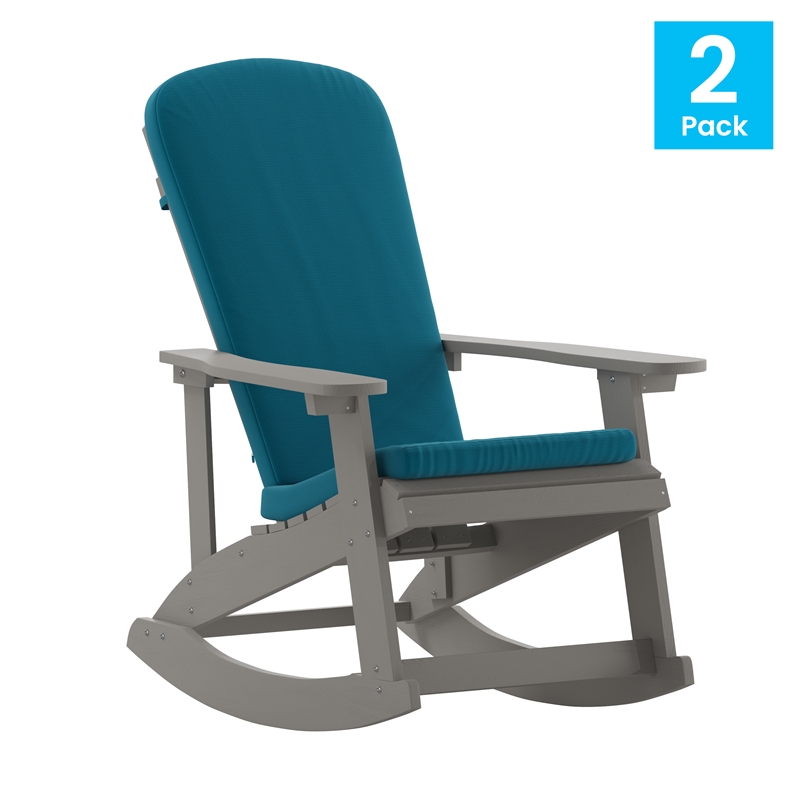 Flash Furniture Savannah Plastic Adirondack Chairs in Gray/Teal Blue (Set of 2)