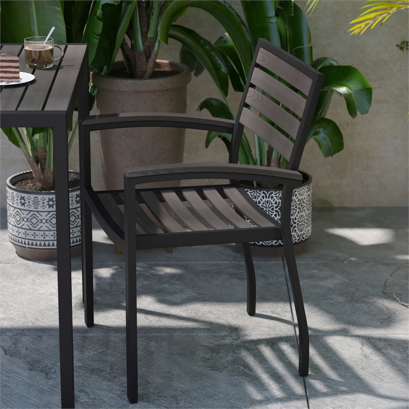 Flash Furniture Lark Aluminum Patio Stack Chairs in Gray Wash Teak (Set of 2)