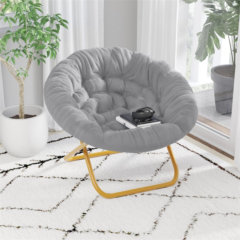 Flash Furniture Gwen XL Fabric Folding Saucer Chair in Gray/Soft Gold