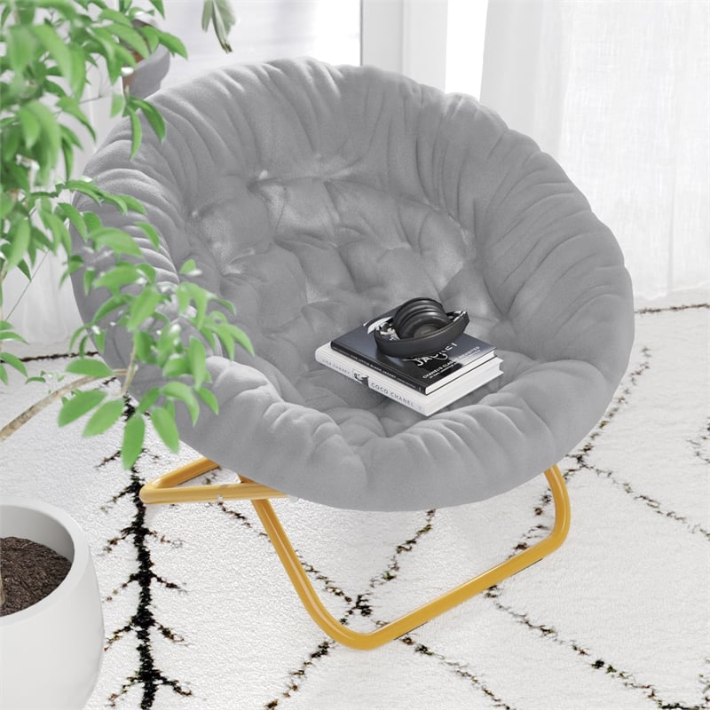 Flash Furniture Gwen XL Fabric Folding Saucer Chair in Gray/Soft Gold