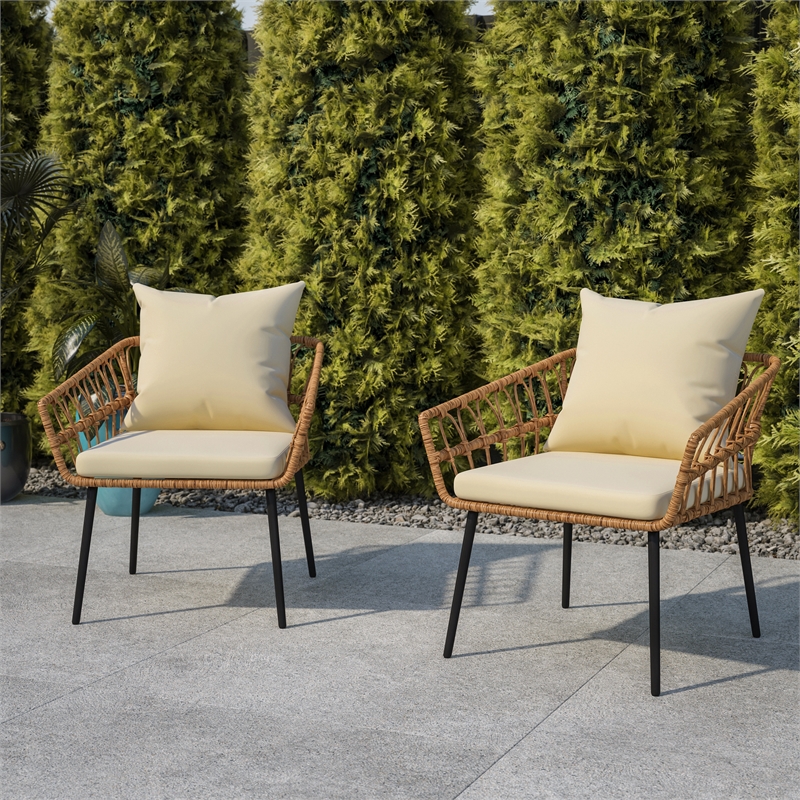Flash Furniture Hensley Rattan Patio Chairs in Natural & Cream (Set of 2)