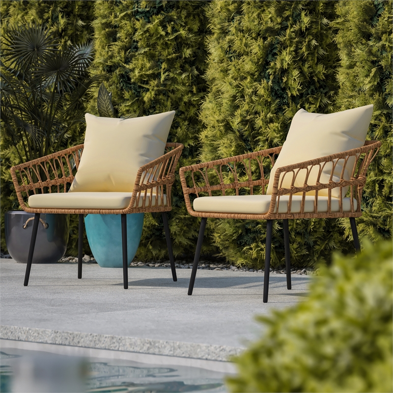 Flash Furniture Hensley Rattan Patio Chairs in Natural & Cream (Set of 2)