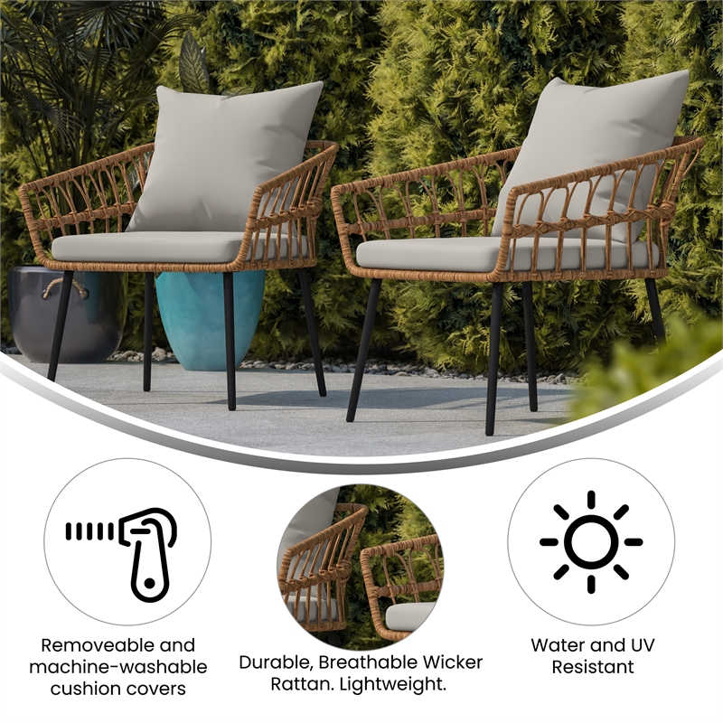 Flash Furniture Hensley Rattan Patio Chairs in Natural & Gray (Set of 2)