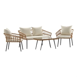 Flash Furniture Hensley 4-Piece Rattan Patio Seating Set in Natural/Cream