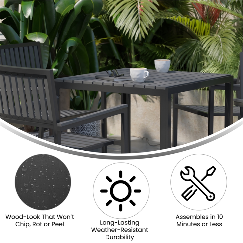 Flash Furniture Harris 5-Piece Top Square Metal Table & Chairs Set in Black