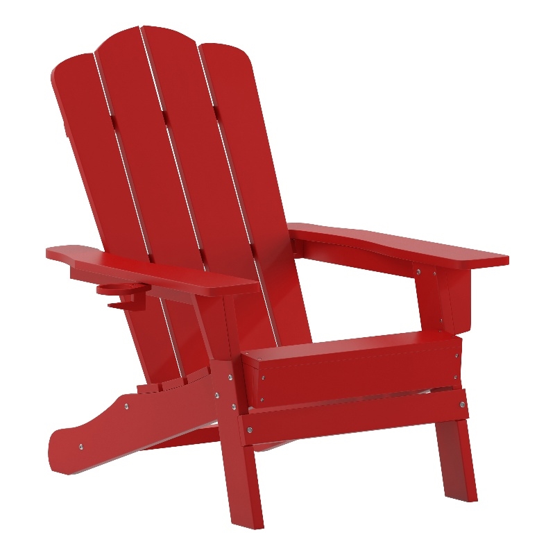 Flash Furniture Newport Plastic Adirondack Chair with Swiveling Cupholder in Red