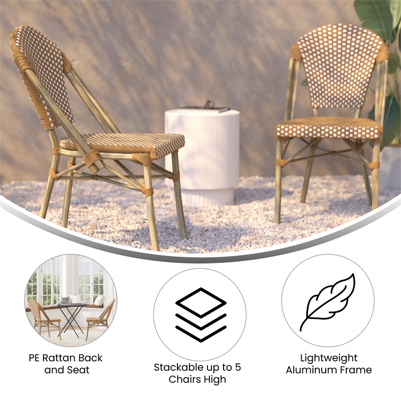 Flash Furniture Lourdes Paris Rattan Chairs in Natural/White (Set of 2)