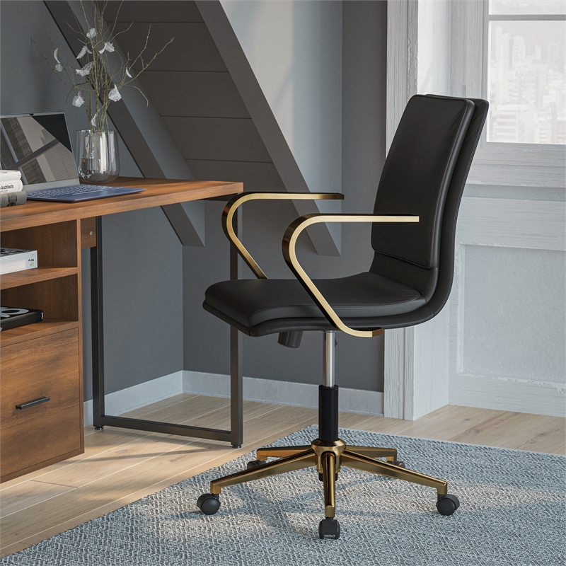 Flash Furniture James Faux Leather Swivel Office Chair in Black/Gold