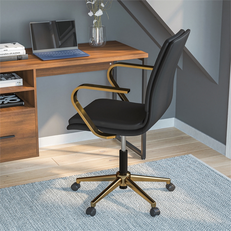 Flash Furniture James Faux Leather Swivel Office Chair in Black/Gold