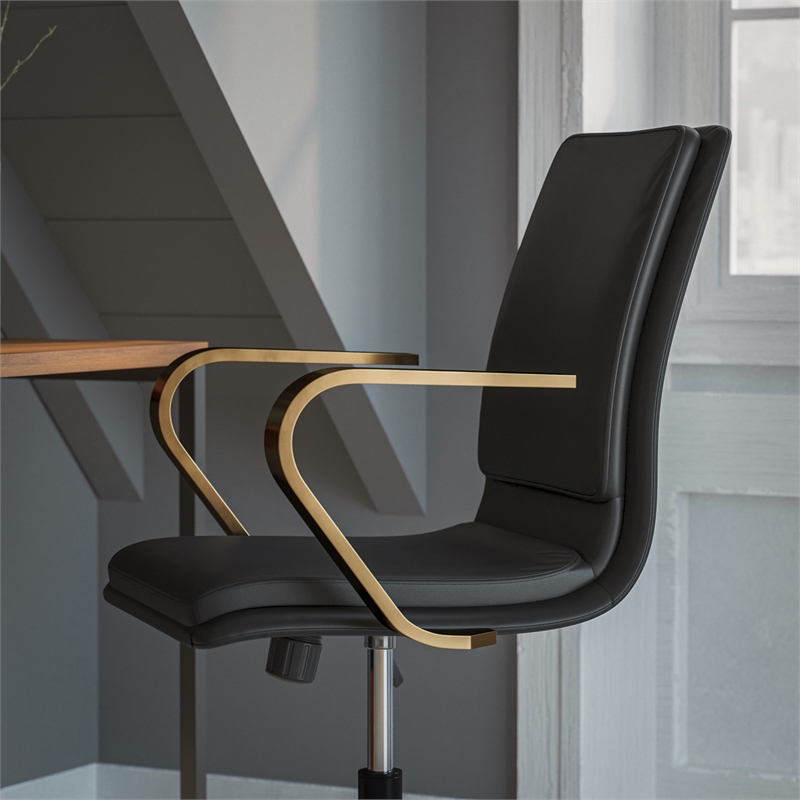 Flash Furniture James Faux Leather Swivel Office Chair in Black/Gold