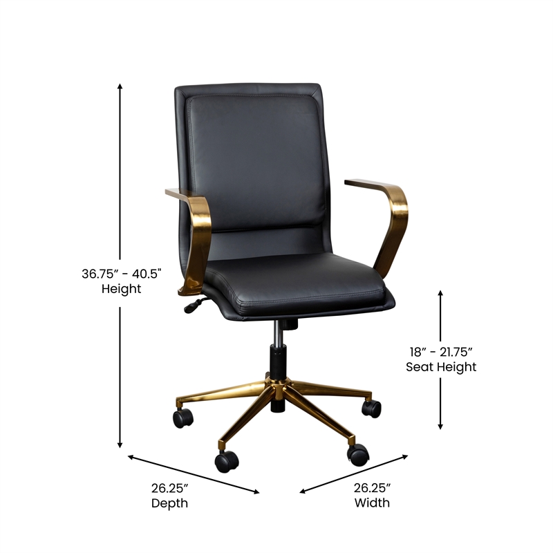 Flash Furniture James Faux Leather Swivel Office Chair in Black/Gold