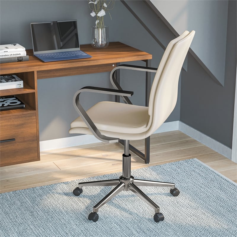 Flash Furniture James Faux Leather Swivel Office Chair in Taupe Beige/Chrome