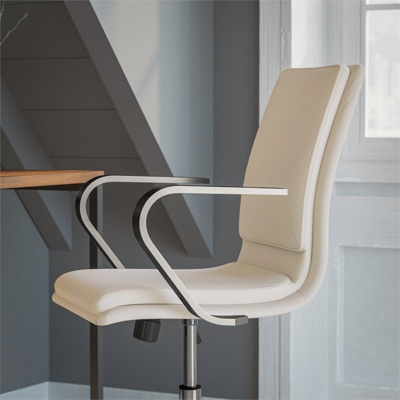 Flash Furniture James Faux Leather Swivel Office Chair in Taupe Beige/Chrome