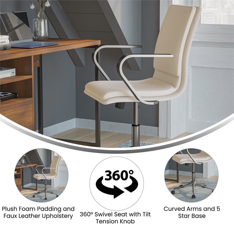 Flash Furniture James Faux Leather Swivel Office Chair in Taupe Beige/Chrome