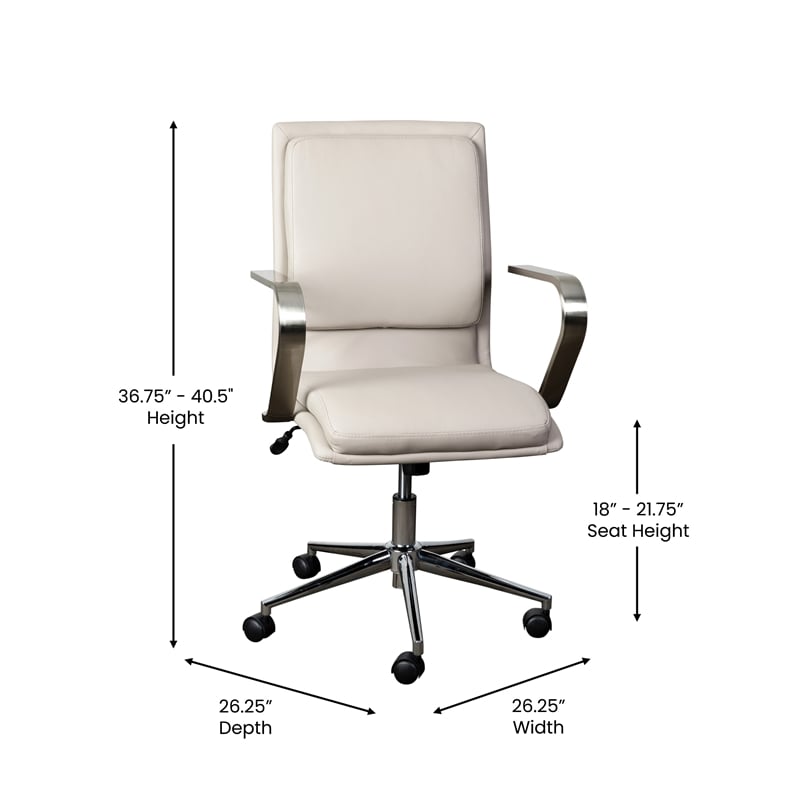 Flash Furniture James Faux Leather Swivel Office Chair in Taupe Beige/Chrome