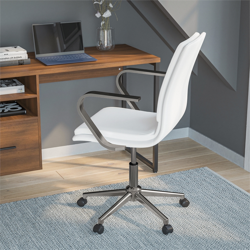 Flash Furniture James Faux Leather Swivel Office Chair in White/Chrome