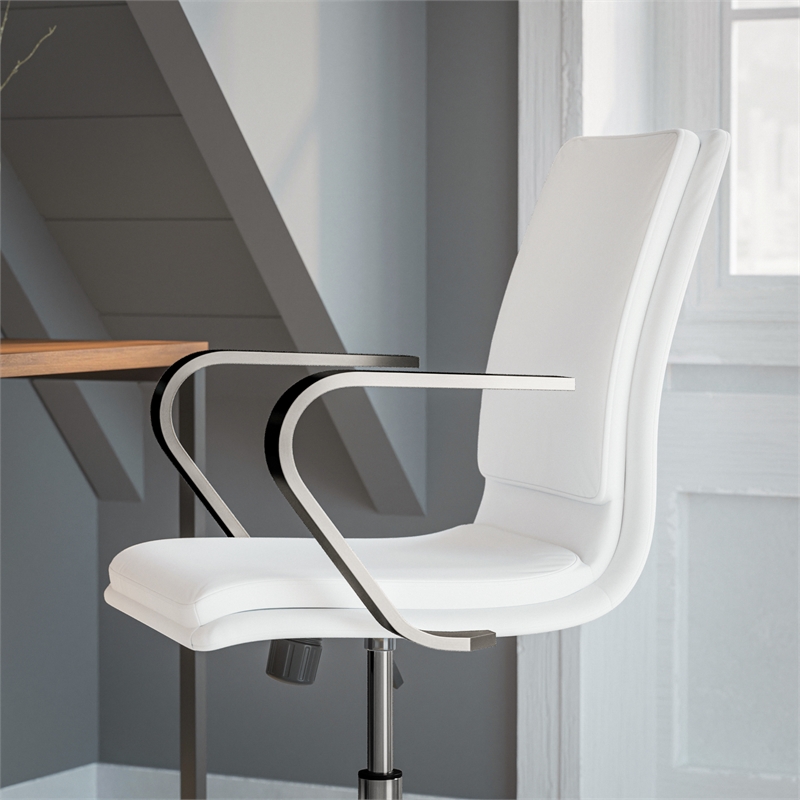 Flash Furniture James Faux Leather Swivel Office Chair in White/Chrome