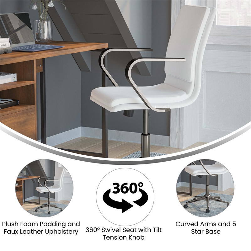 Flash Furniture James Faux Leather Swivel Office Chair in White/Chrome
