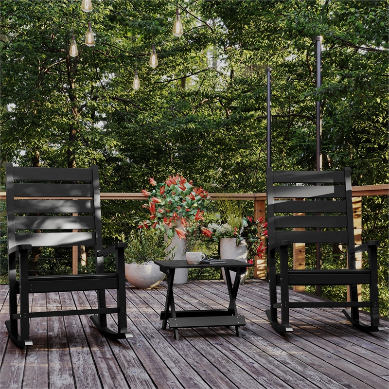 Flash Furniture Halifax Portable Plastic Folding Adirondack Side Table in Black