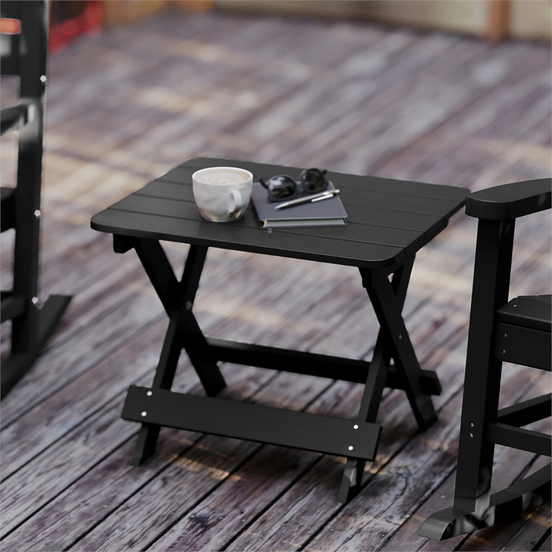Flash Furniture Halifax Portable Plastic Folding Adirondack Side Table in Black