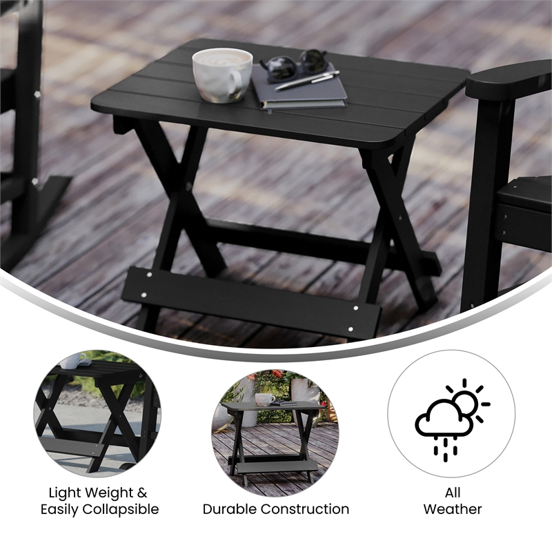 Flash Furniture Halifax Portable Plastic Folding Adirondack Side Table in Black