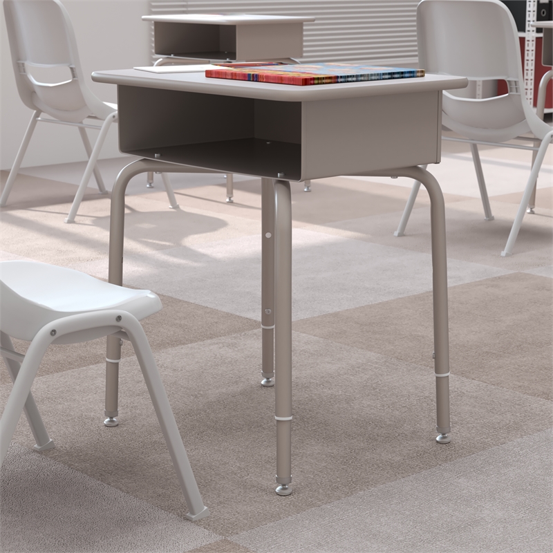 Flash Furniture Billie Metal Student Desk with Book Box in Granite Gray/Silver