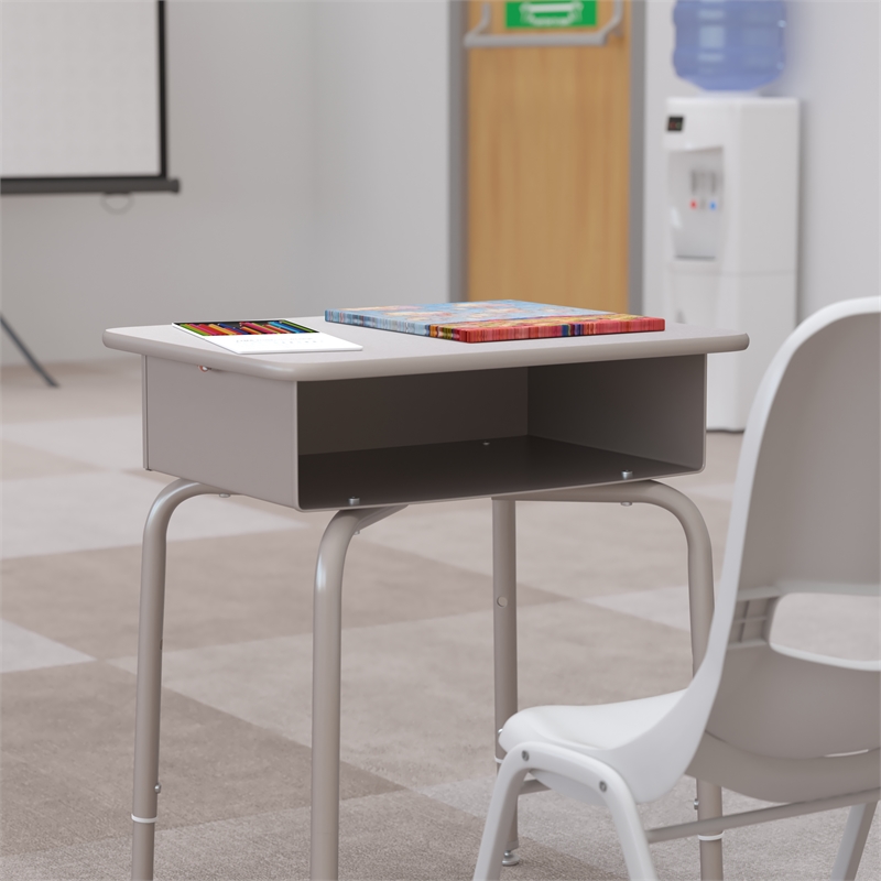Flash Furniture Billie Metal Student Desk with Book Box in Granite Gray/Silver