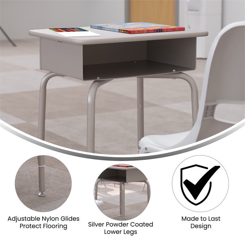 Flash Furniture Billie Metal Student Desk with Book Box in Granite Gray/Silver