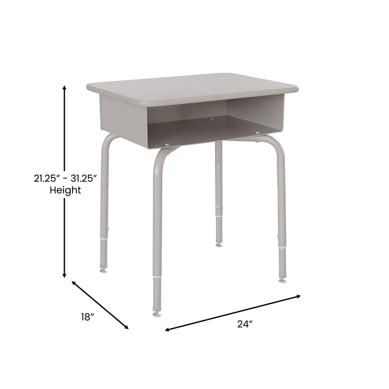 Flash Furniture Billie Metal Student Desk with Book Box in Granite Gray/Silver