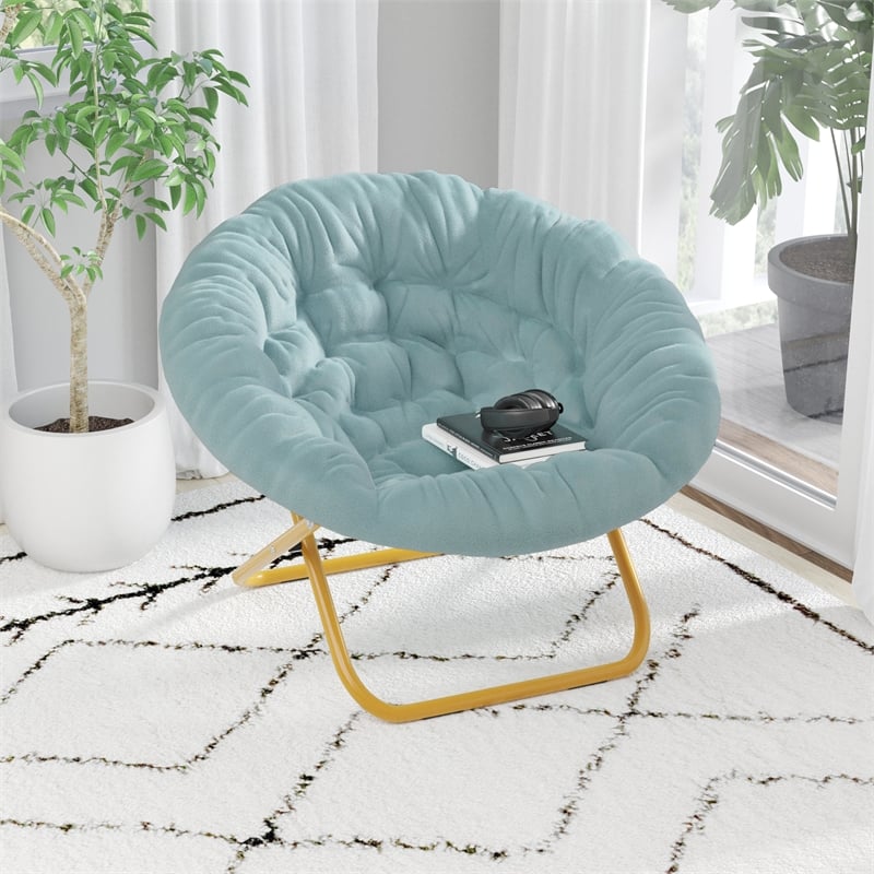 Flash Furniture Gwen XL Fabric Folding Saucer Chair in Dusty Aqua Blue/Soft Gold