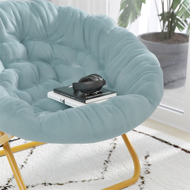 Flash Furniture Gwen XL Fabric Folding Saucer Chair in Dusty Aqua Blue/Soft Gold