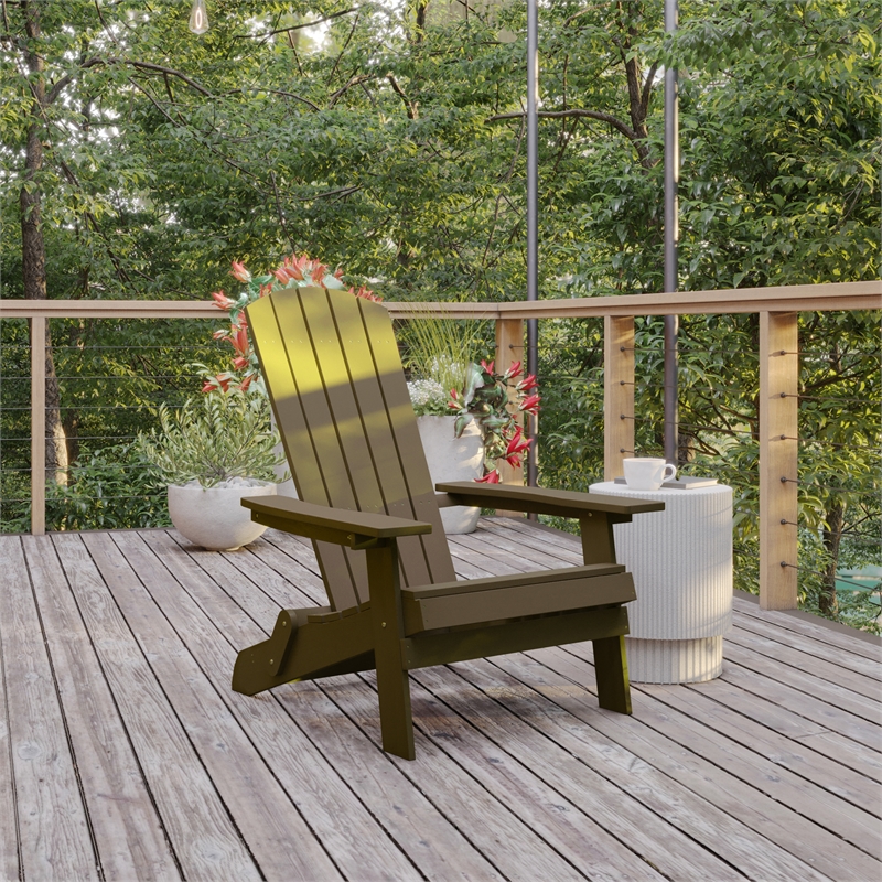 Flash Furniture Charlestown Plastic Folding Adirondack Chair in Mahogany