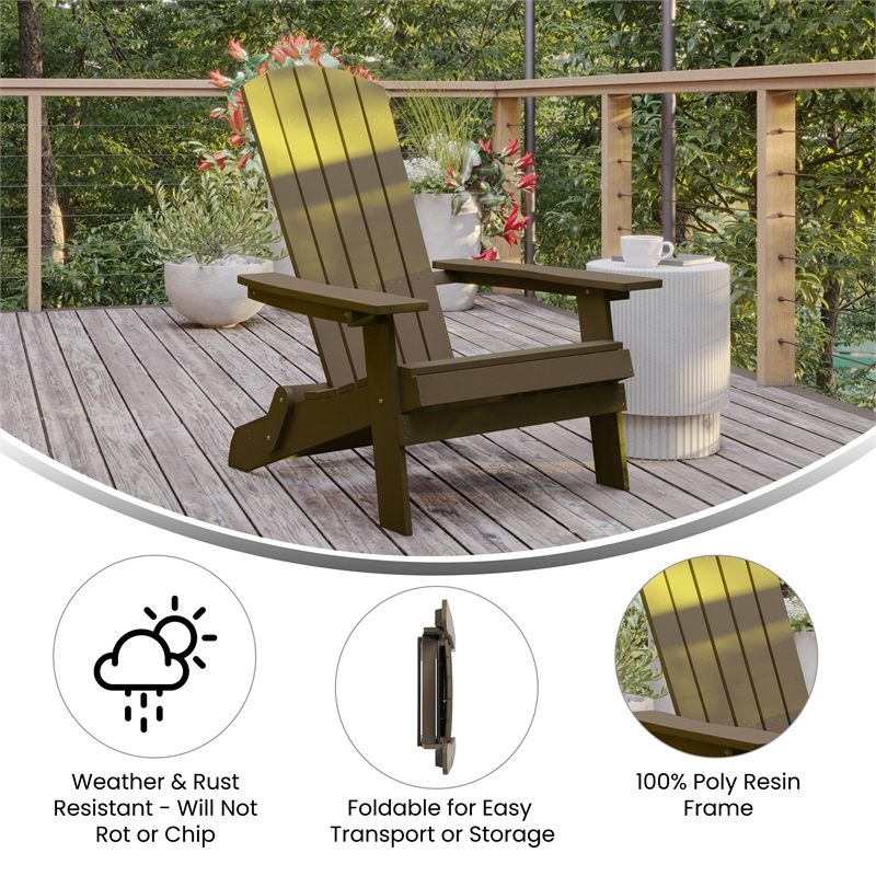 Flash Furniture Charlestown Plastic Folding Adirondack Chair in Mahogany