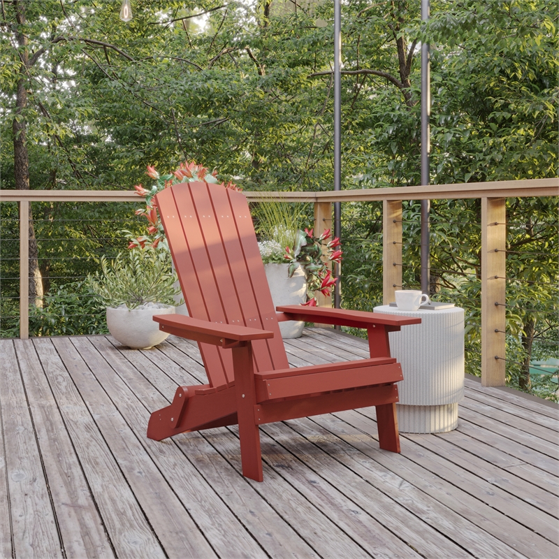 Flash Furniture Charlestown All-Weather Plastic Folding Adirondack Chair in Red