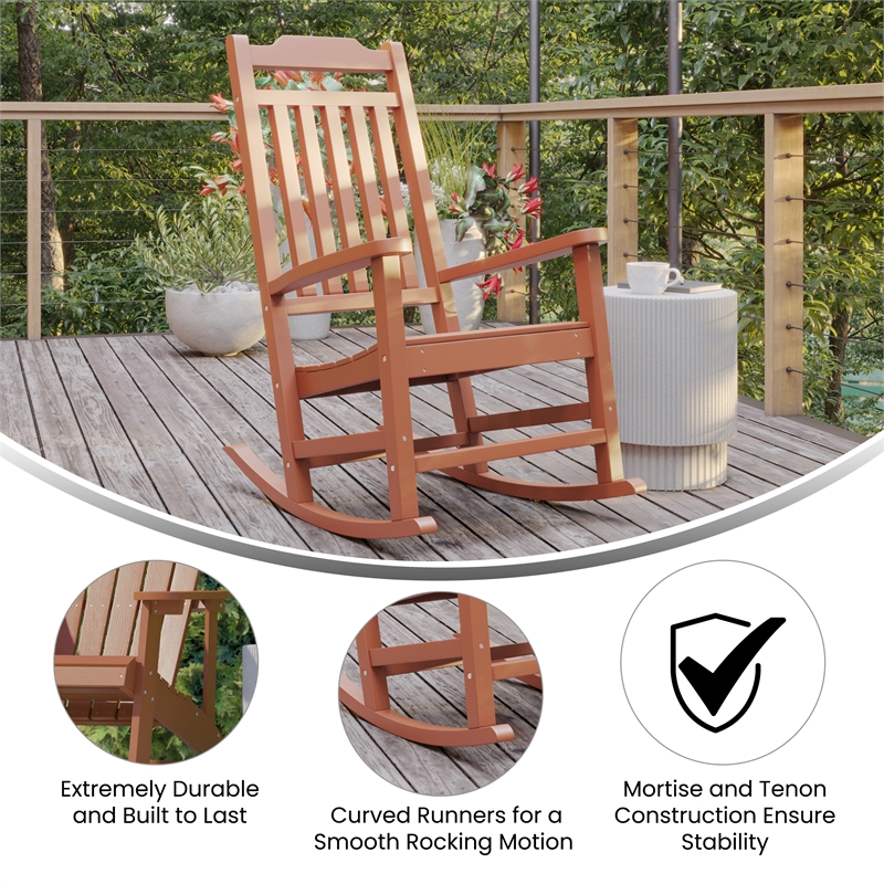 Flash Furniture Winston All-Weather Plastic Patio Rocking Chair in Red