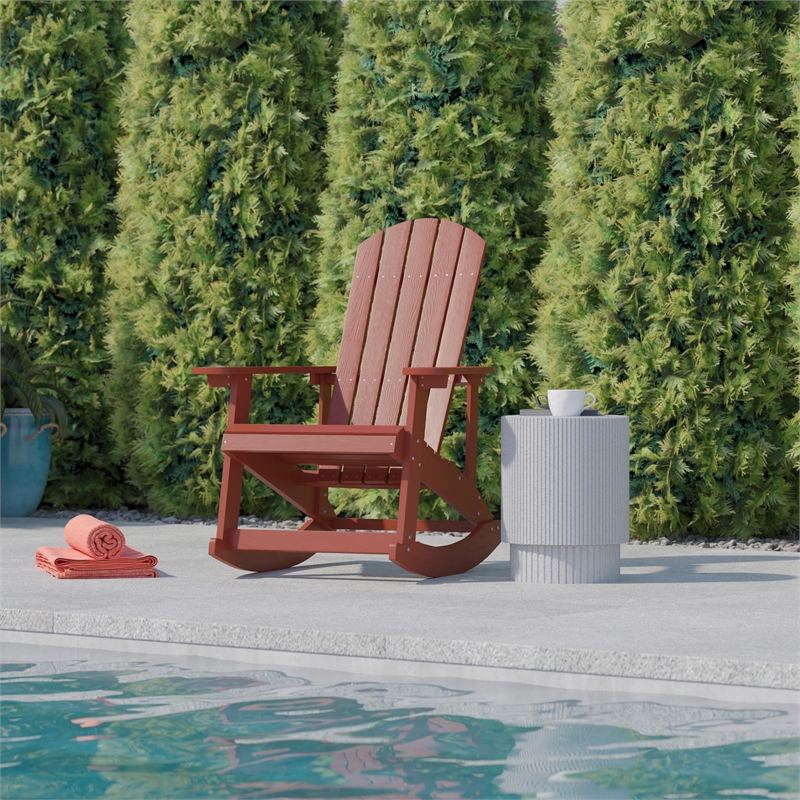 Flash Furniture Savannah Indoor/Outdoor Plastic Adirondack Rocking Chair in Red