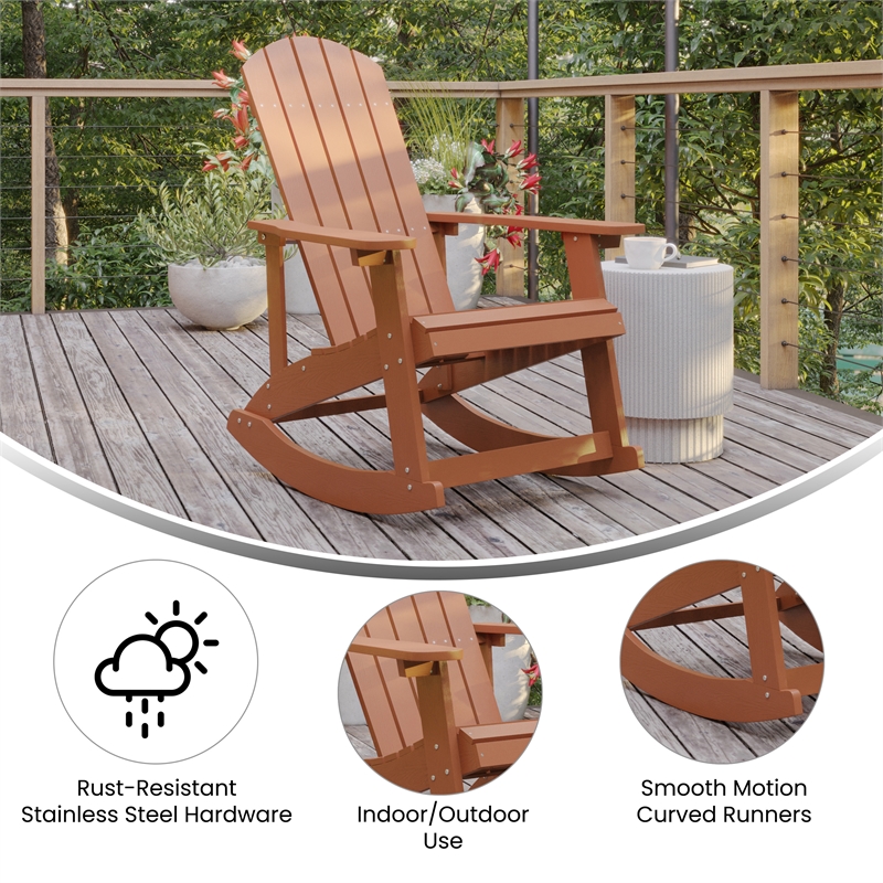 Flash Furniture Savannah Indoor/Outdoor Plastic Adirondack Rocking Chair in Red