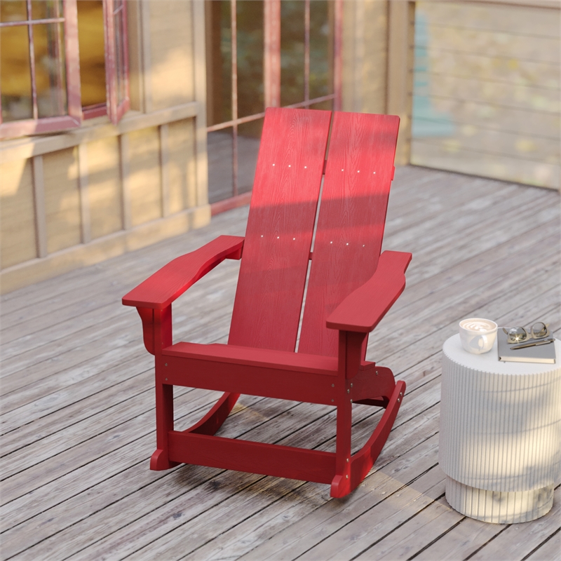 Flash Furniture Red Modern Poly Resin Adirondack Rocking Chair