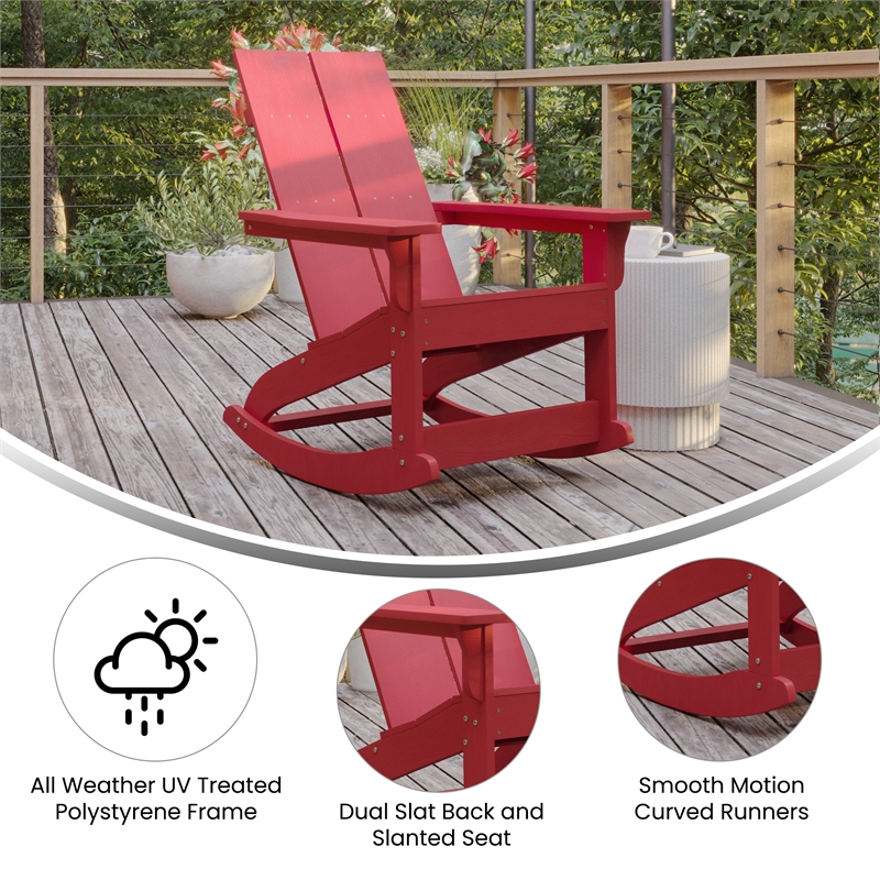 Flash Furniture Red Modern Poly Resin Adirondack Rocking Chair
