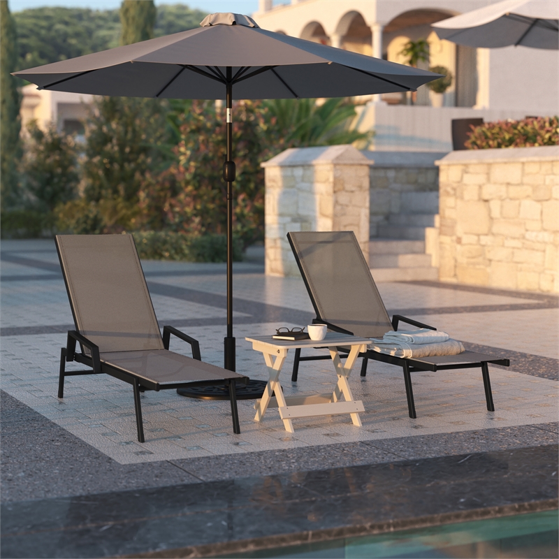 Flash Furniture Brazos Metal Chaise Lounge Chair with Arms in Brown/Black