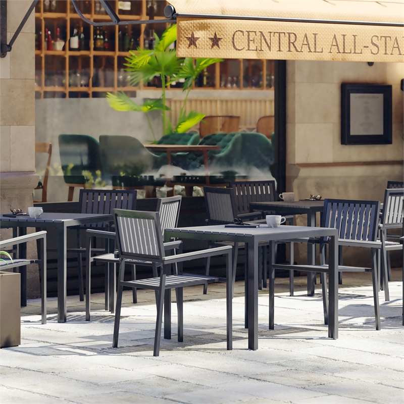 Flash Furniture Harris Metal Patio Table with Poly Resin Slatted Top in Black