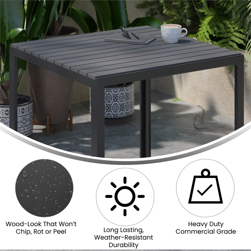 Flash Furniture Harris Metal Patio Table with Poly Resin Slatted Top in Black