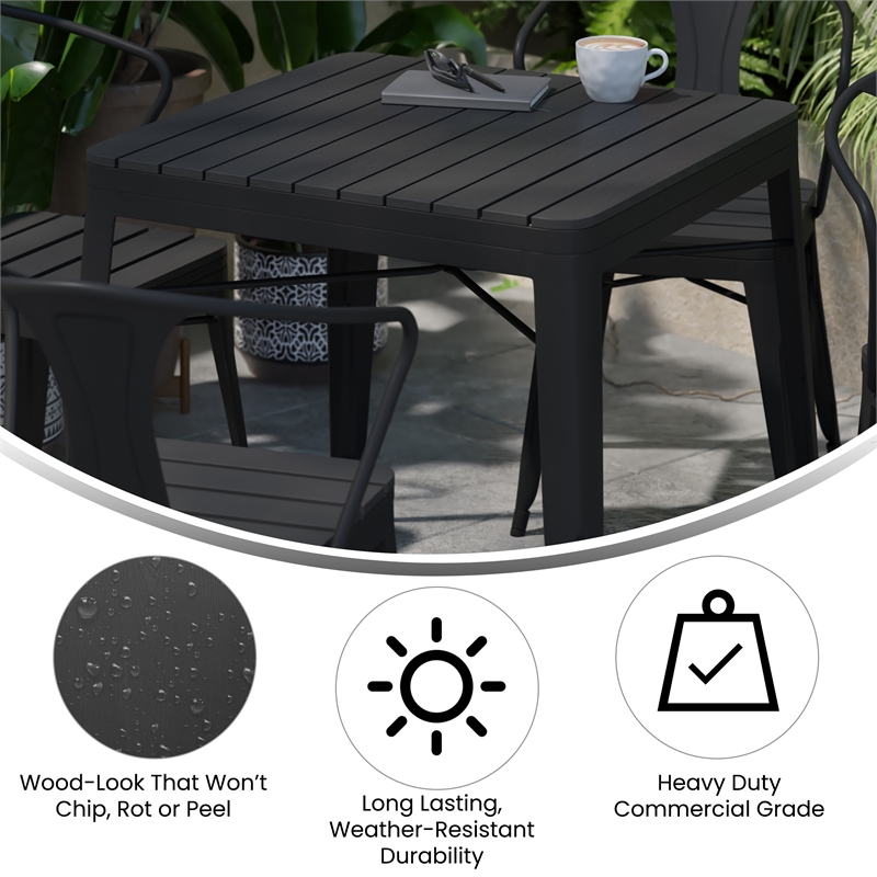 Flash Furniture Helvey 5-Piece Top Square Metal Table and Chairs Set in Black