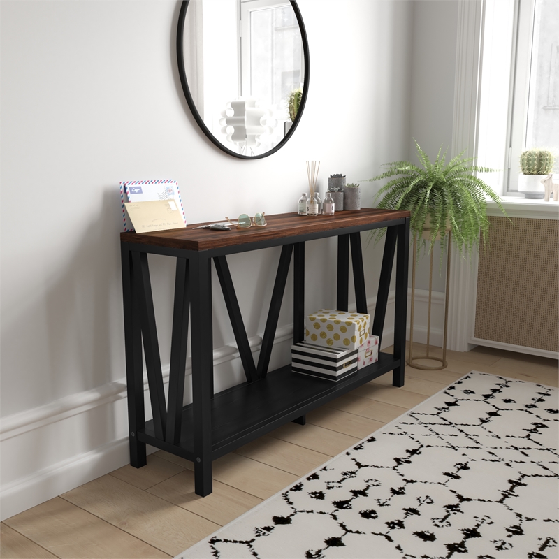Flash Furniture Charlotte Engineered Wood Entryway Console Table in Black/Walnut