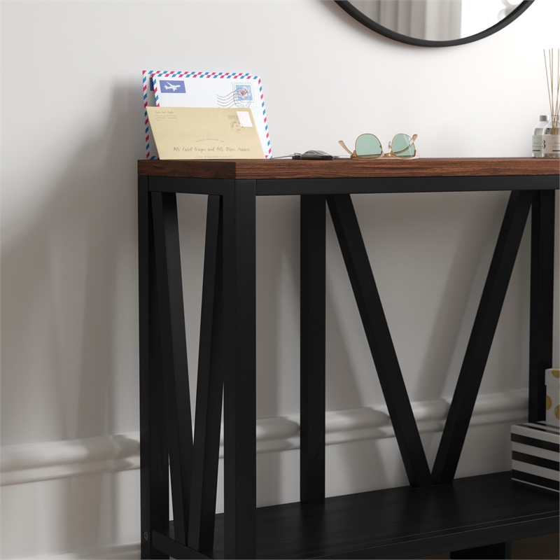 Flash Furniture Charlotte Engineered Wood Entryway Console Table in Black/Walnut