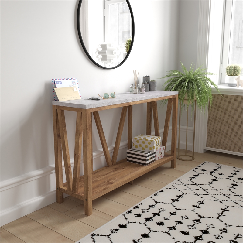 Flash Furniture Charlotte Engineered Wood Console Table in Warm Oak/Concrete