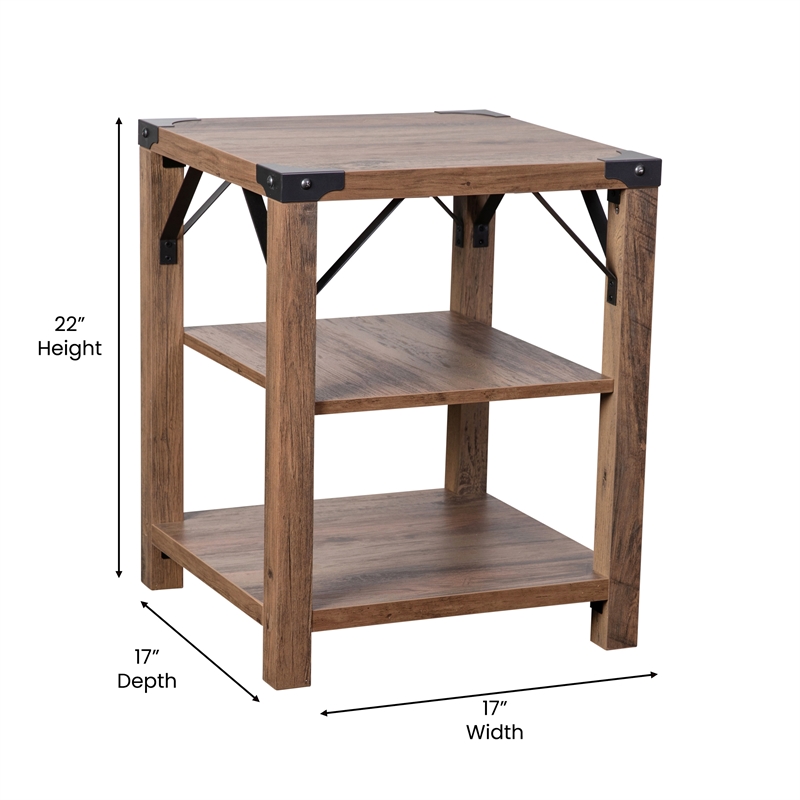 Flash Furniture Wyatt 3-Tier Engineered Wood Side Table in Rustic Oak