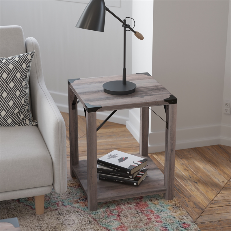 Flash Furniture Wyatt 2-Tier Engineered Wood Side Table in Gray Wash