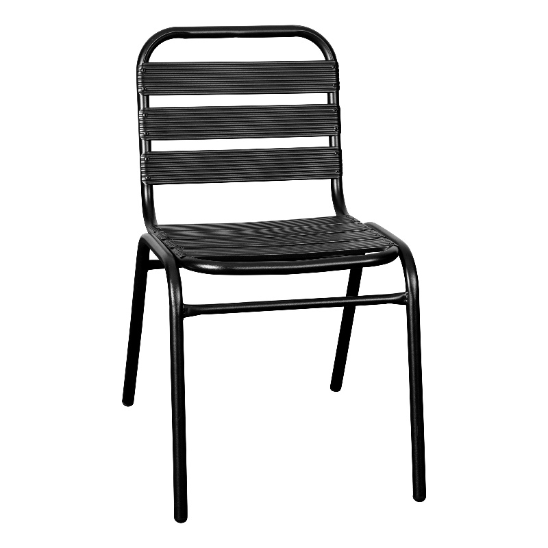 Flash Furniture Lila Triple Slat Back Aluminum Restaurant Stack Chair in Black